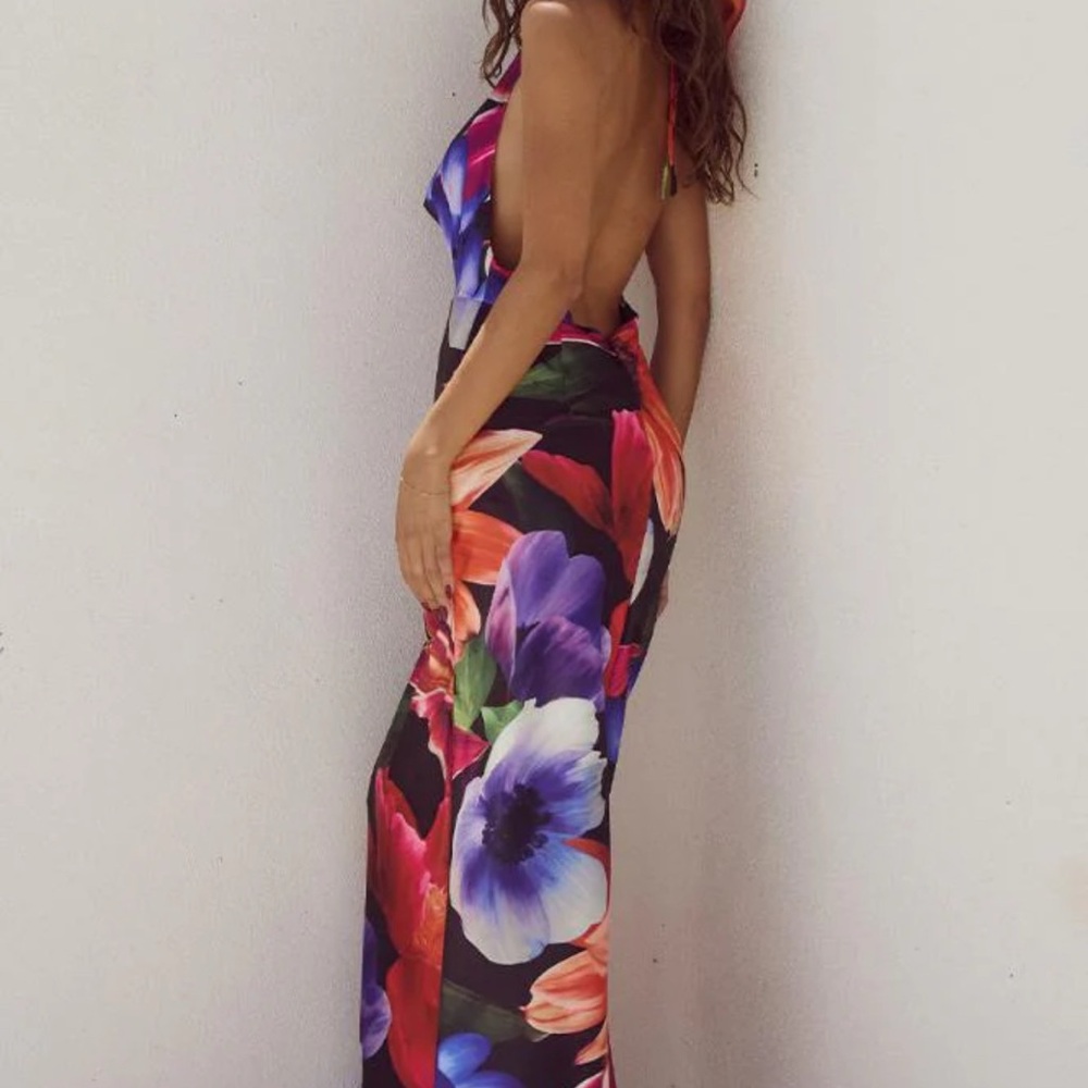Elegant Red and Blue Maxi Dress